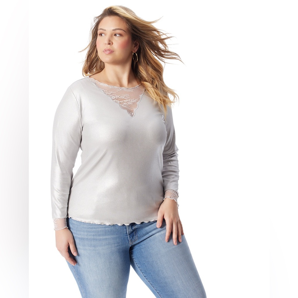 Elegant Lace Trim Gray Top